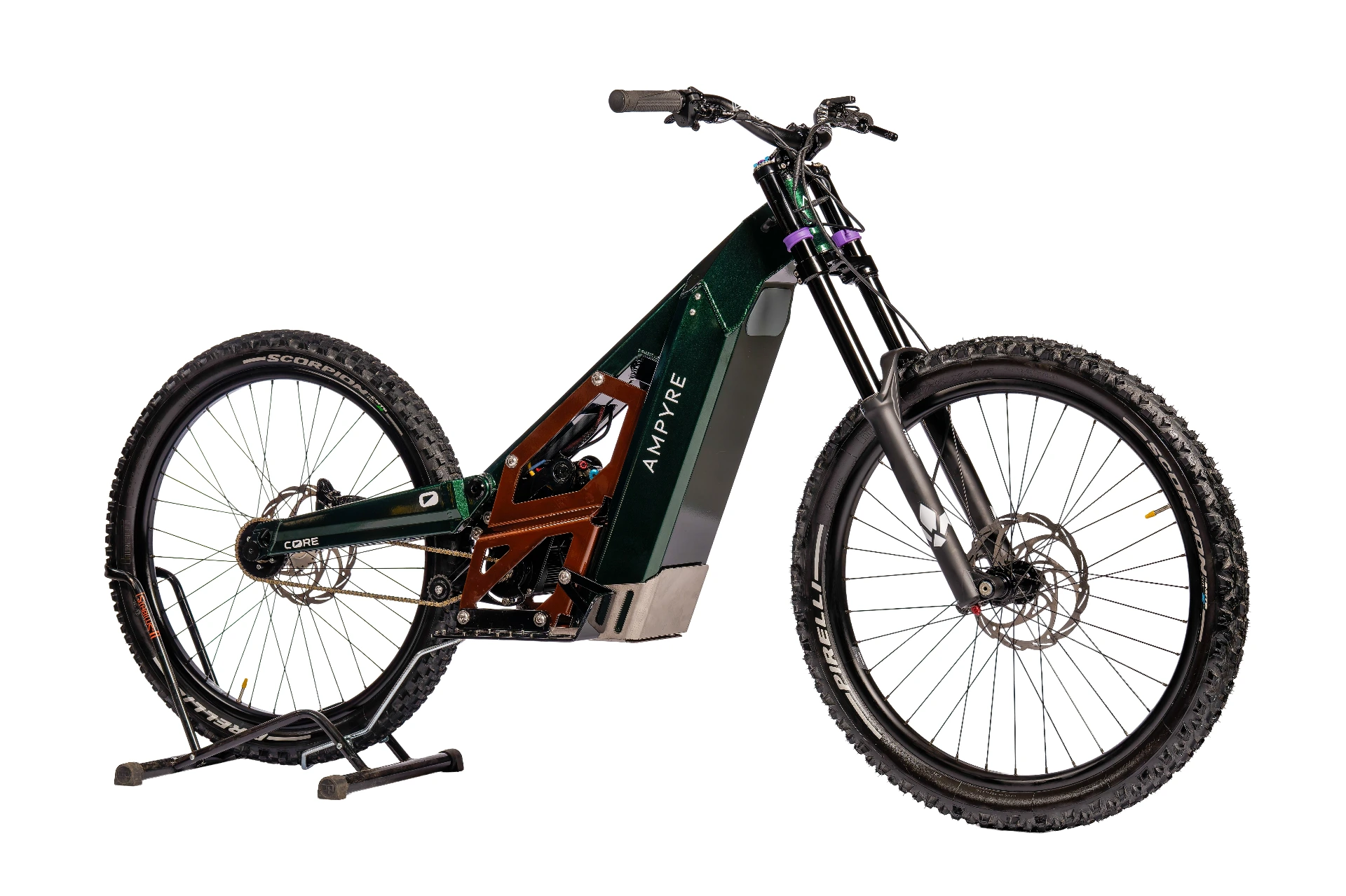 AMPYRE Core (RL (toegestaan op de openbare weg), Power Pack Standard - Batterij 52V 1.5 Kwh - Vermogen 4 Kw, Lader 5A, Remmen Formula Cura 2 pistons zwart, Voorvork Formula Selva S, Achtervering Formula MOD, Standaard kleur, Wielnaven kleur Zwart, Duimgashendel, Standaard overbrenging 11T/40T, Standaard zwart/wit 1.3" display (SW102), Standaard stuur 40mm rise, Zonder inox framebeschermplaat, Zonder pikkel)